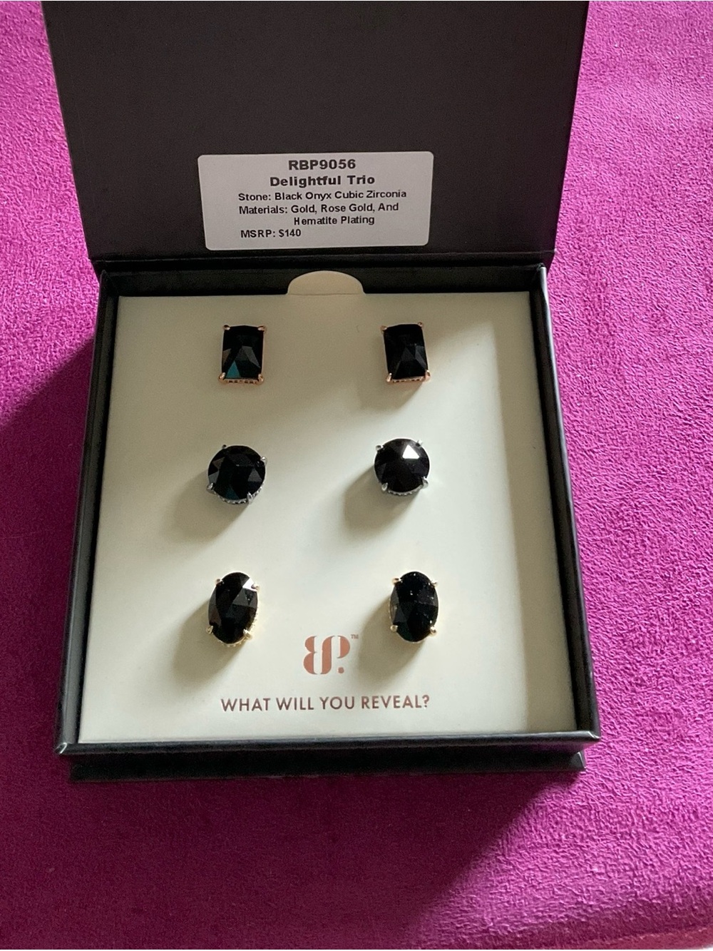 Bomb Party Simply Studs Delightful Trio Black Onyx CZ 3 Pair Earring Set